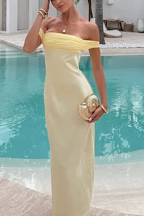 Satin Fitted Off-Shoulder High Waist Floor-Length Party Prom Dress