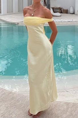 Satin Fitted Off-Shoulder High Waist Floor-Length Party Prom Dress