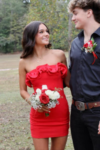 Satin Fitted Ruffle Strapless Mini Party Homecoming Dress
