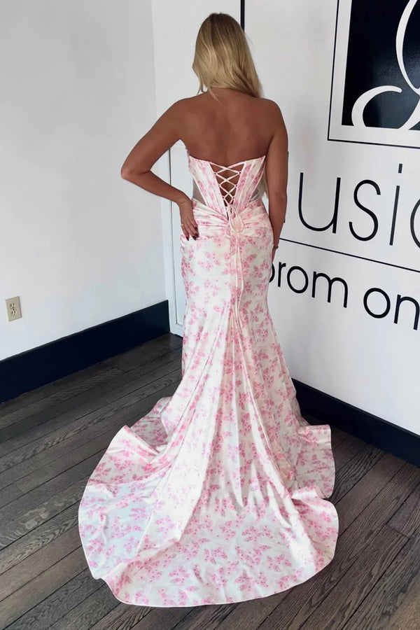 Satin Sweetheart Floral Appliques Party Prom Dress With Train