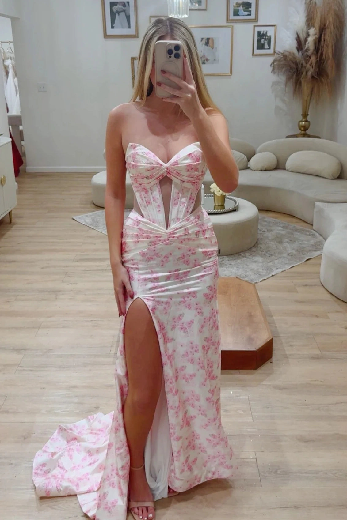 Satin Sweetheart Floral Appliques Party Prom Dress With Train