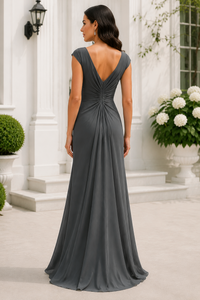 Scoop Cap Sleeves Chiffon A-Line Ruffle Mother Of The Bride Dress