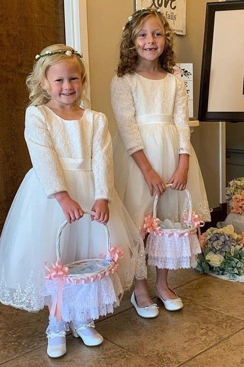 Scoop Long Sleeves Lace And Tulle A-Line Flower Girl Dress