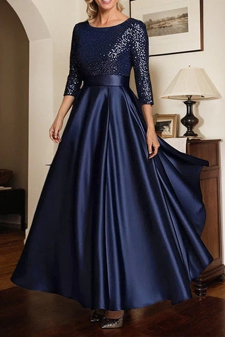 Scoop Quarter Sleeves A-Line Empire Two Tone Mother Of The Bridge Dress