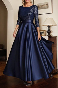 Scoop Quarter Sleeves A-Line Empire Two Tone Mother Of The Bridge Dress