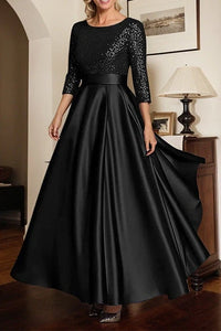 Scoop Quarter Sleeves A-Line Empire Two Tone Mother Of The Bridge Dress