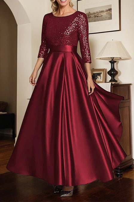 Scoop Quarter Sleeves A-Line Empire Two Tone Mother Of The Bridge Dress