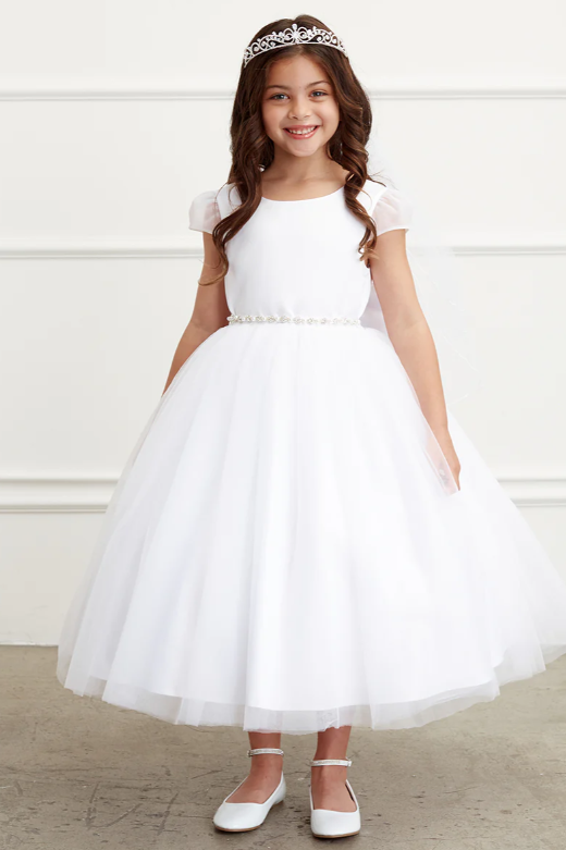 Scoop Short Sleeves A-Line Flower Girl Dress With Bow