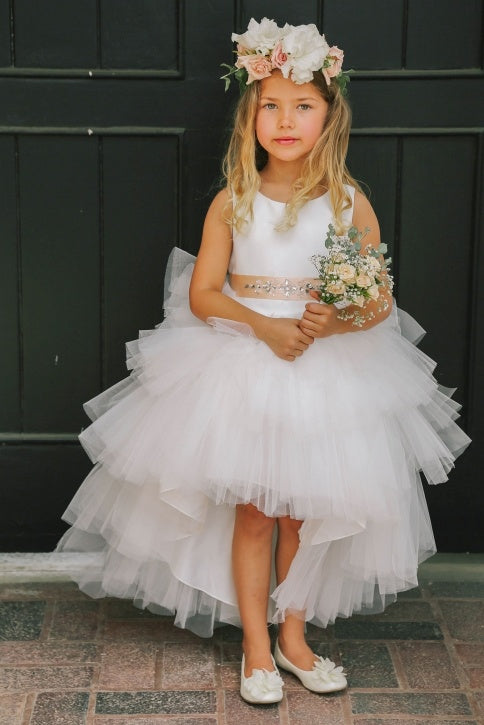 Scoop Sleeveless A-Line Tiered High Low Flower Girl Dress
