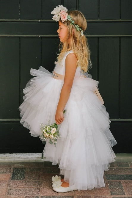 Scoop Sleeveless A-Line Tiered High Low Flower Girl Dress