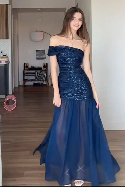 Sequin And Chiffon One Shoulder High Split Party Prom Dress