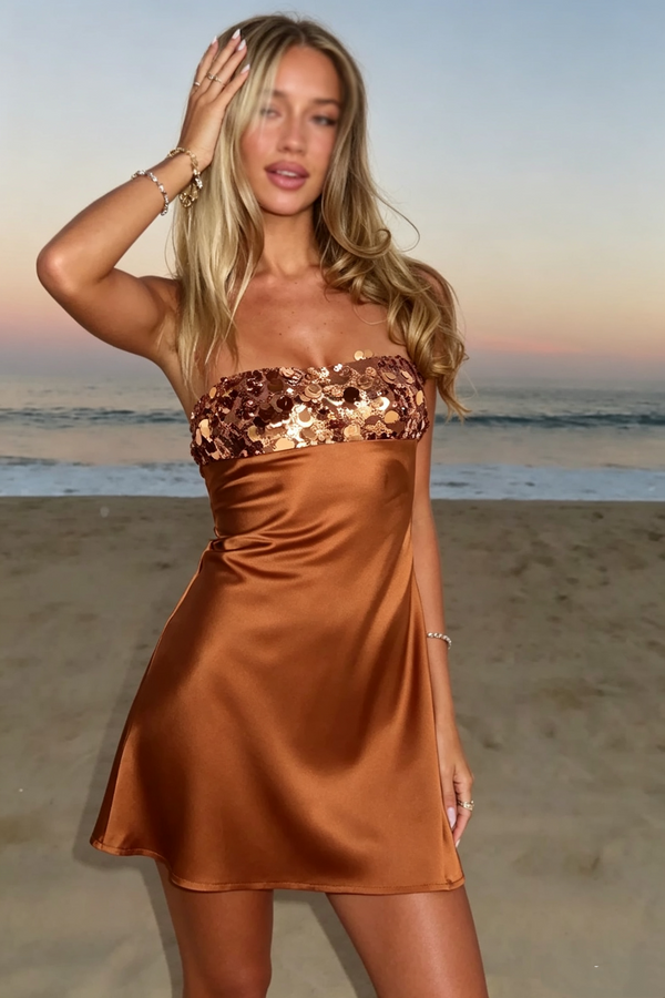 Sequin Strapless A-Line Satin Zipped Mini Homecoming Dress