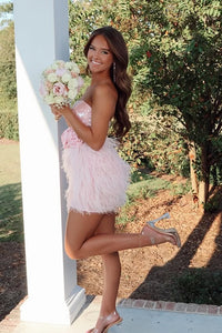 Sequin Top Feathers Empire Strapless Mini Party Homecoming Dress