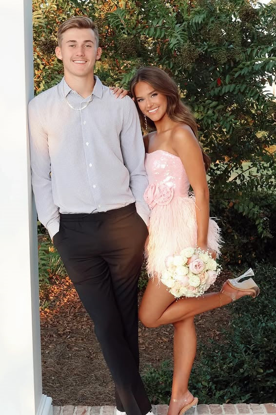Sequin Top Feathers Empire Strapless Mini Party Homecoming Dress