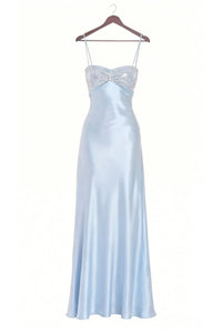 Sequin Top Satin Sleeveless Sweetheart Long Party Prom Dress