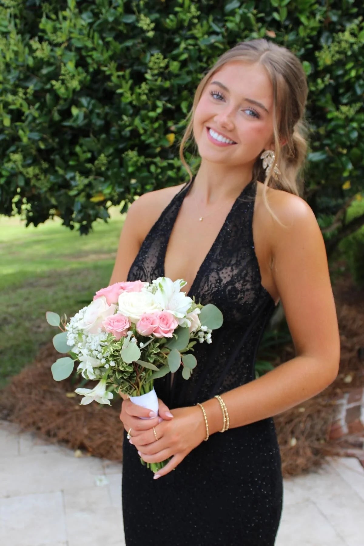 Sexy Black Low V-Neck Halter Backless Mermaid Party Prom Dress