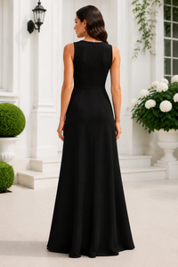 Sexy Black Satin A-Line Round Ruffle Split Mother Of The Bride Dress