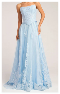 Sexy Boat Strapless Empire Lace Tulle A-Line Party Prom Dress