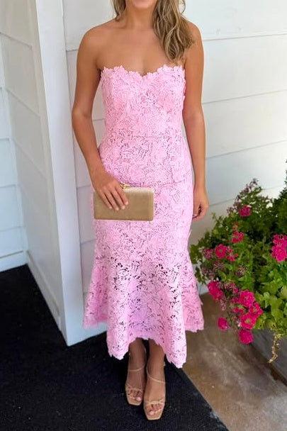 Sexy Lace Mermaid Sweetheart Strapless Midi Party Prom Dress