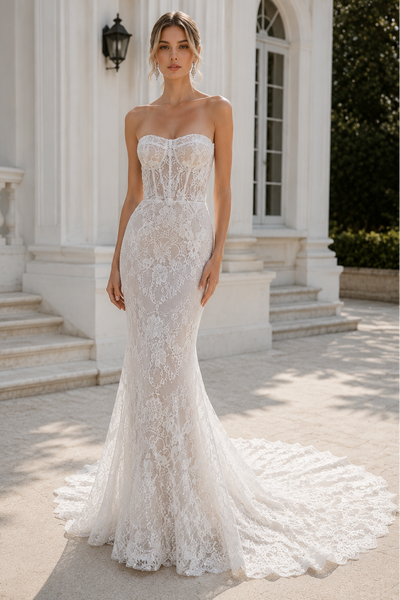Sexy Lace Mermaid Sweetheart Strapless Wedding Dress With Train