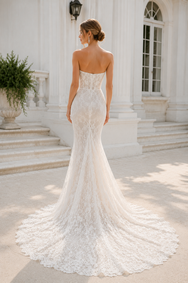 Sexy Lace Mermaid Sweetheart Strapless Wedding Dress With Train