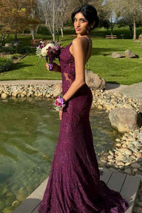 Sexy Mermaid Low V-Neck Open Back Lace Party Prom Dress
