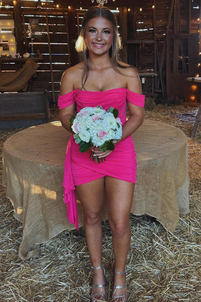 Sexy Off-Shoulder Satin Fitted Mini Homecoming Party Dress