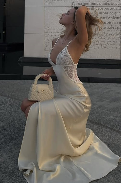 Sexy V-Neck Spaghetti Straps Satin Mermaid Party Prom Dress