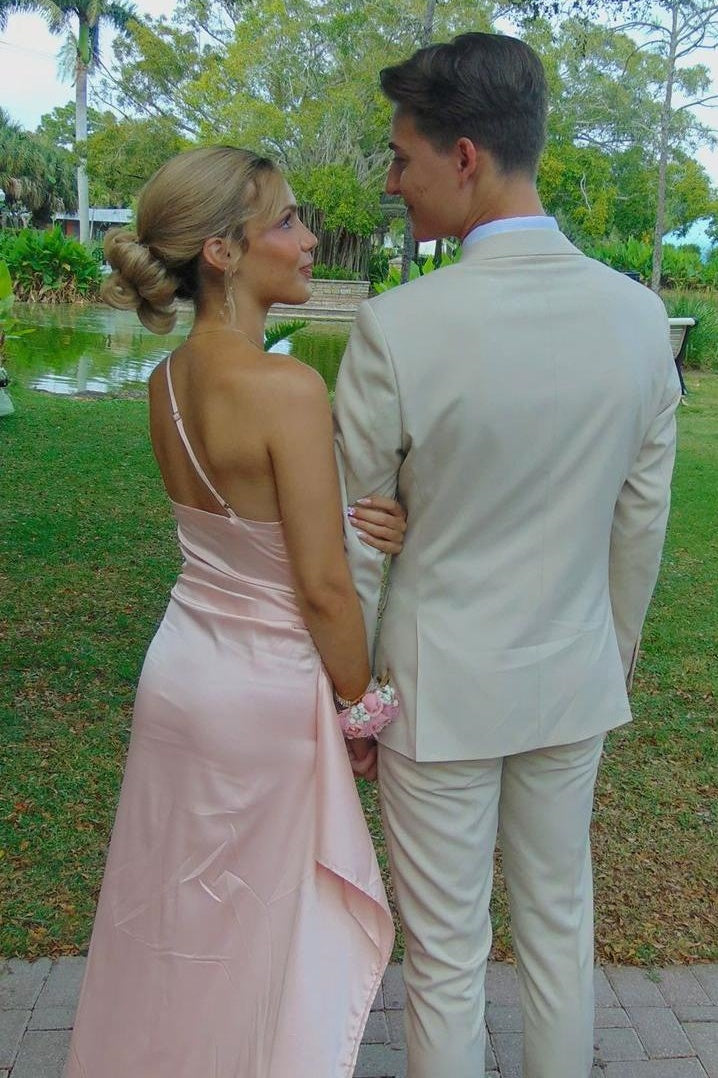 Sheath Satin One Shoulder Sleeveless Floor-Length Party Prom Dress