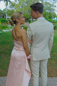 Sheath Satin One Shoulder Sleeveless Floor-Length Party Prom Dress