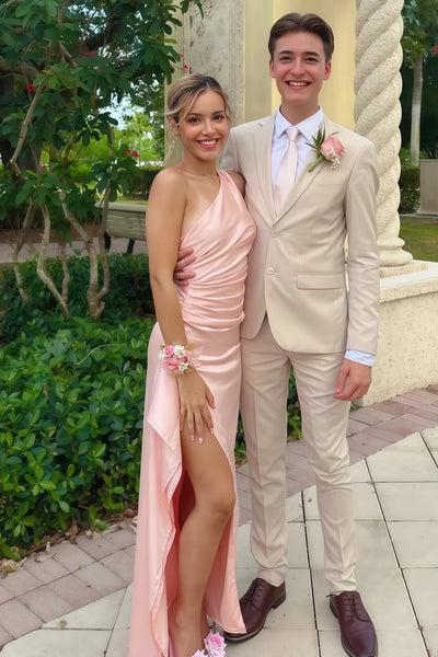 Sheath Satin One Shoulder Sleeveless Floor-Length Party Prom Dress