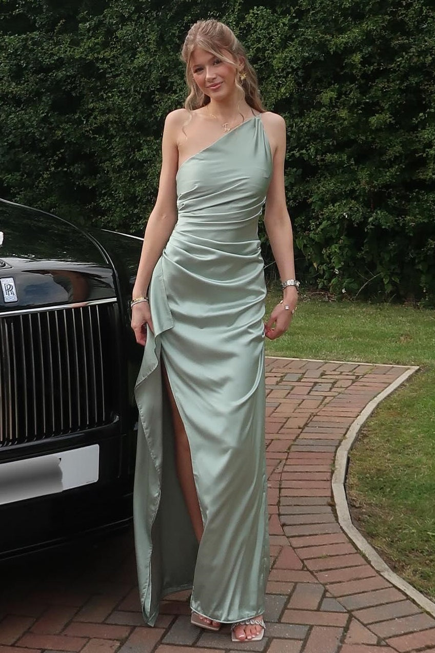Sheath Satin One Shoulder Sleeveless Floor-Length Party Prom Dress
