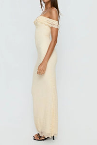 Sheath Sweetheart Lace Ruffle Off-Shoulder Maxi Party Prom Dress 