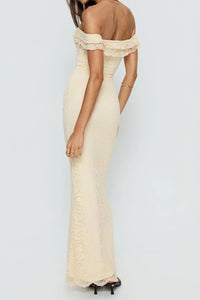 Sheath Sweetheart Lace Ruffle Off-Shoulder Maxi Party Prom Dress 