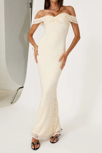 Sheath Sweetheart Lace Ruffle Off-Shoulder Maxi Party Prom Dress 