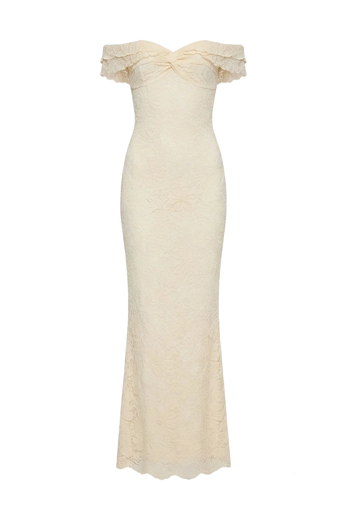 Sheath Sweetheart Lace Ruffle Off-Shoulder Maxi Party Prom Dress 