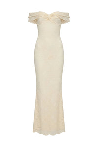 Sheath Sweetheart Lace Ruffle Off-Shoulder Maxi Party Prom Dress 