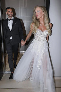 Sheer Tulle A-Line Lace Appliques Sleeveless Maxi Wedding Dress