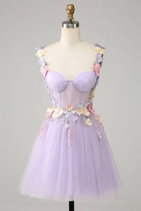 Short Lavender Floral Dress Full Front Short