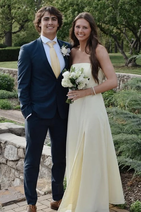 Simple A-Line Strapless Empire Maxi Chiffon Party Prom Dress