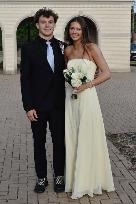 Simple A-Line Strapless Empire Maxi Chiffon Party Prom Dress