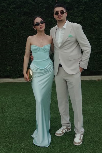Simple Empire Strapless Satin Mermaid Long Party Prom Dress