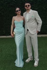 Simple Empire Strapless Satin Mermaid Long Party Prom Dress