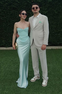 Simple Empire Strapless Satin Mermaid Long Party Prom Dress