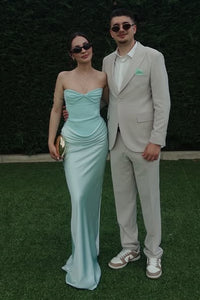 Simple Empire Strapless Satin Mermaid Long Party Prom Dress