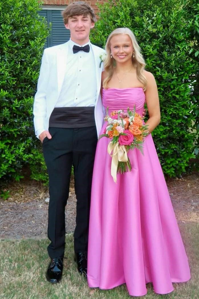 Simple Satin A-Line Ruched Strapless Empire Floor-Length Party Prom Dress