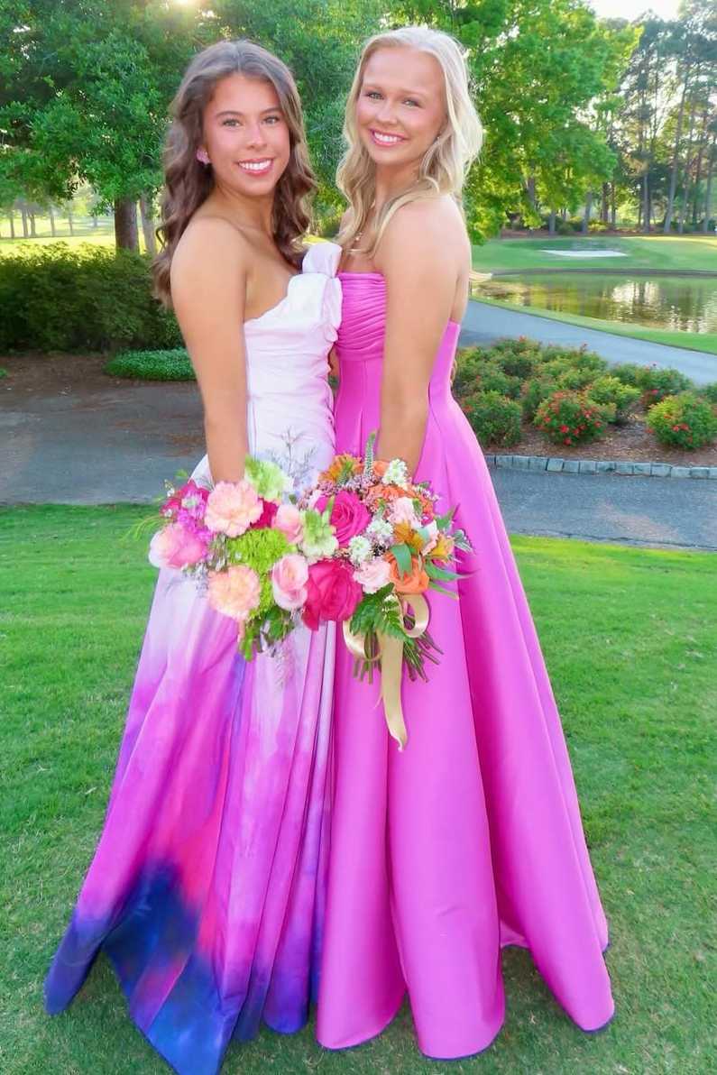 Simple Satin A-Line Ruched Strapless Empire Floor-Length Party Prom Dress