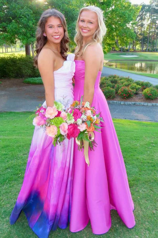 Simple Satin A-Line Ruched Strapless Empire Floor-Length Party Prom Dress