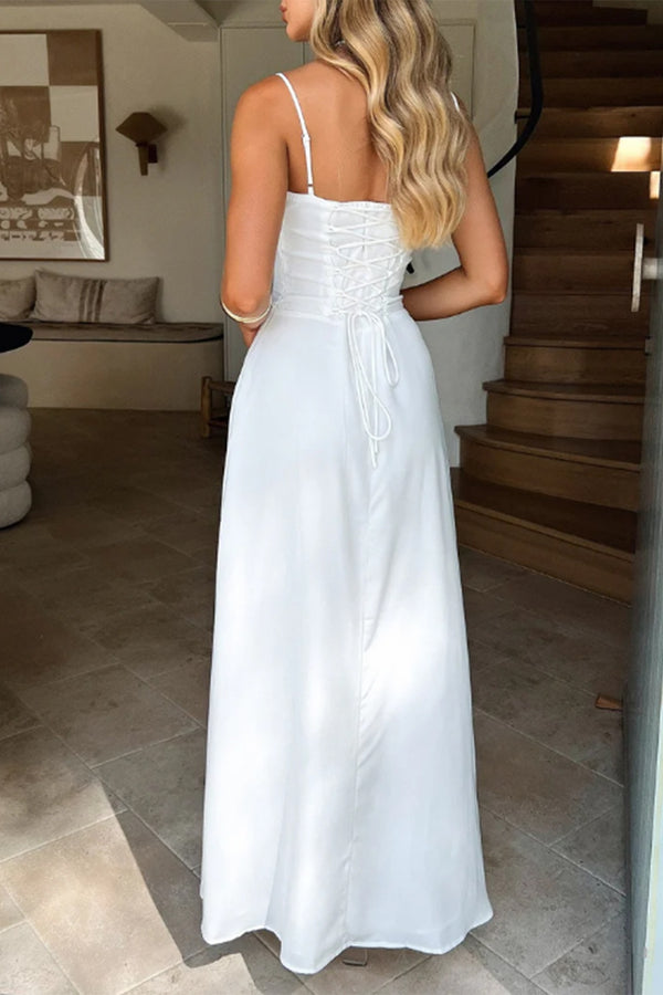 Simple Satin A-Line V-Neck Sleeveless Party Evening Dress