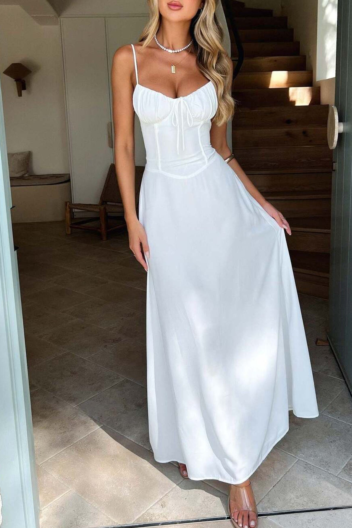 Simple Satin A-Line V-Neck Sleeveless Party Evening Dress